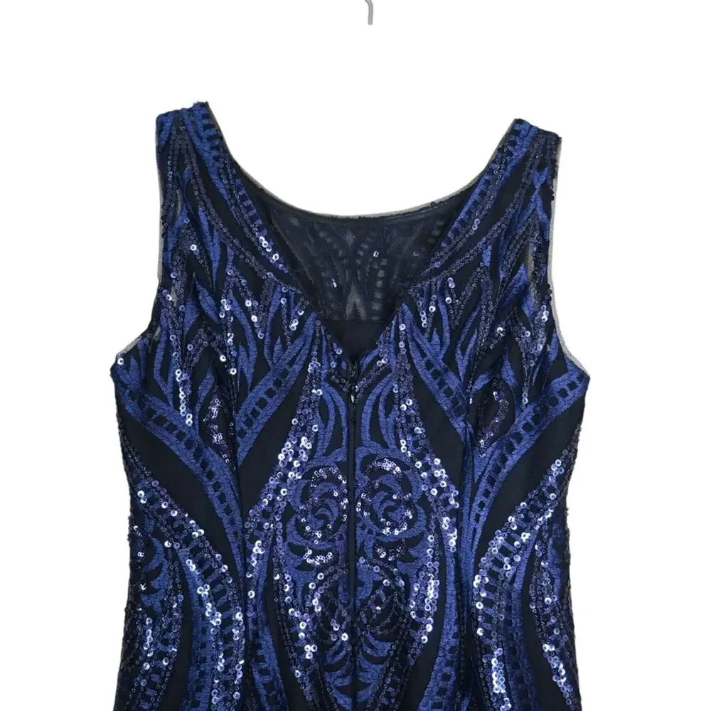 Calvin Klein Womens 4 Midnight Blue Mesh Sequin Cocktail Dress - Picture 5 of 10